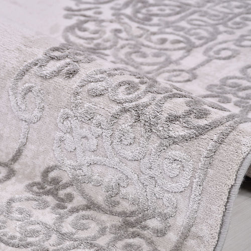 Bamboo Viscose Rug - Classic Grey Machine Made Area Rug With Overlocked Edge