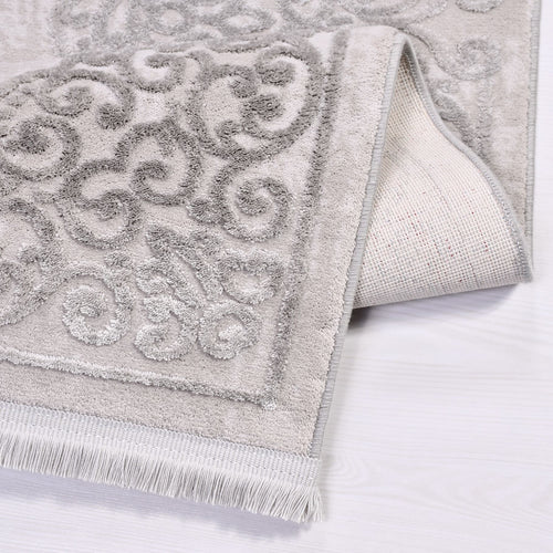 Bamboo Viscose Rug - Classic Grey Machine Made Area Rug With Overlocked Edge