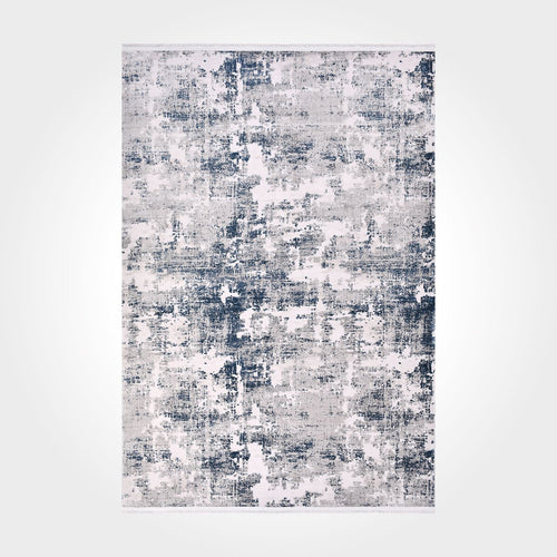 Bamboo Viscose Area Rug – Modern Grey Blue Machine Made Rug with Overlocked Edge