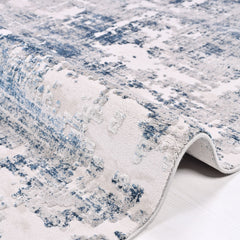 Bamboo Viscose Area Rug – Modern Grey Blue Machine Made Rug with Overlocked Edge