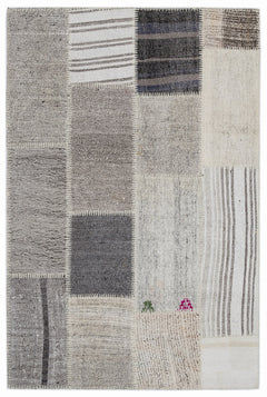 Teselya 1464 Beige Striped Wool Handmade Area Rug 3'11" x 5'11"