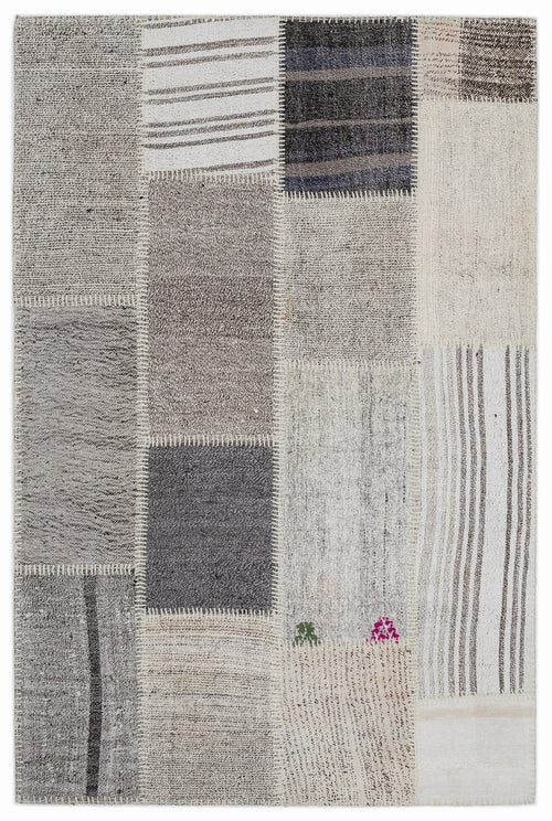 Teselya 1464 Beige Striped Wool Handmade Area Rug 3'11" x 5'11"