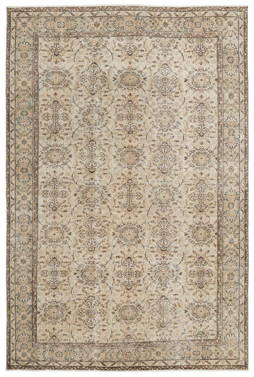 Atina Beige Vintage Wool Handmade Area Rug 6'2" x 9'1"