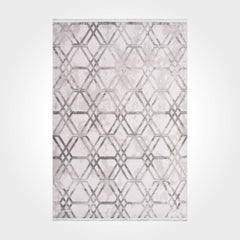 Geometric Bamboo Area Rug – Machine Made Grey Viscose Carpet With Overlocked Edge