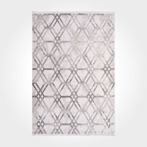 Geometric Bamboo Area Rug – Machine Made Grey Viscose Carpet With Overlocked Edge