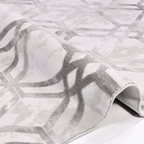 Geometric Bamboo Area Rug – Machine Made Grey Viscose Carpet With Overlocked Edge