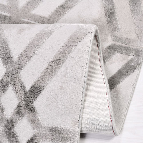 Geometric Bamboo Area Rug – Machine Made Grey Viscose Carpet With Overlocked Edge