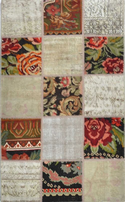 Bad Voslau Beige Patchwork Wool Handmade Area Rug