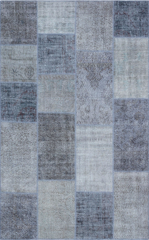 Ferlach Blue Patchwork Wool Handmade Area Rug
