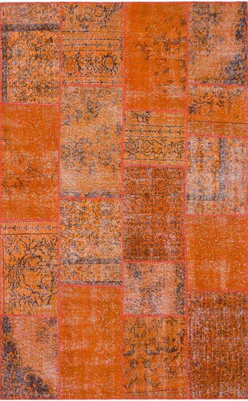 Handmade Wool Area Rug – Finkenstein Orange Patchwork Carpet 120x180 cm Flatweave