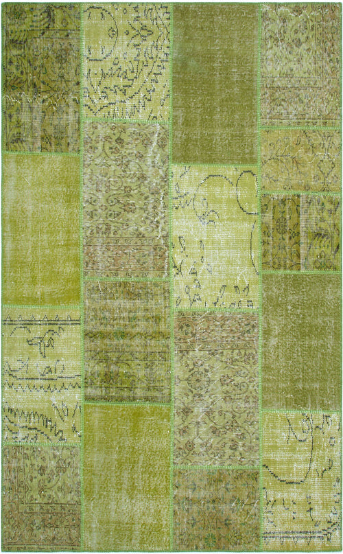 Handmade Wool Area Rug - Green Patchwork Flatweave Carpet With Soft Texture