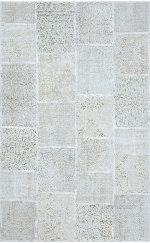 Handmade Wool Area Rug – Beige Patchwork Flatweave Carpet by Eko Rugs