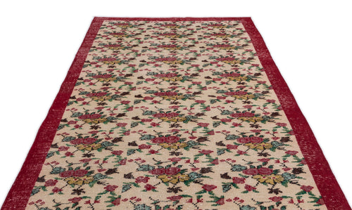 Atina Cream Vintage Wool Handmade Area Rug 5'3" x 9'9"