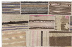 Teselya 1486 Beige Striped Wool Handmade Area Rug 3'11" x 5'11"