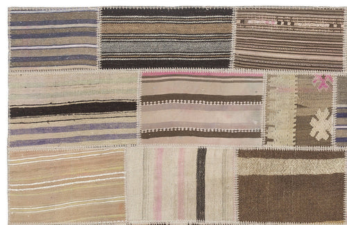 Teselya 1486 Beige Striped Wool Handmade Area Rug 3'11" x 5'11"
