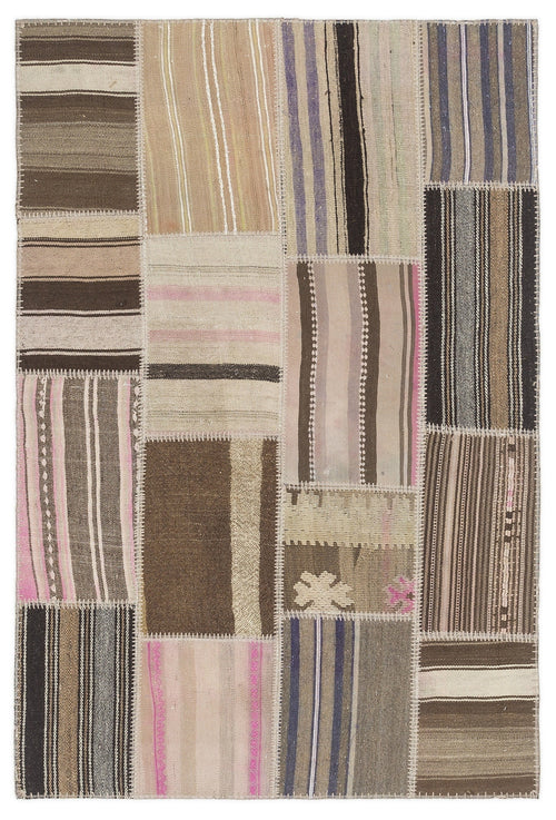 Teselya 1486 Beige Striped Wool Handmade Area Rug 3'11" x 5'11"
