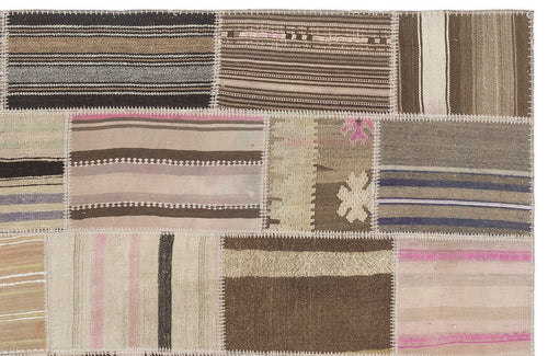 Teselya 1486 Beige Striped Wool Handmade Area Rug 3'11" x 5'11"