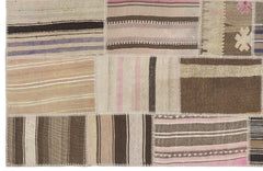 Teselya 1486 Beige Striped Wool Handmade Area Rug 3'11" x 5'11"