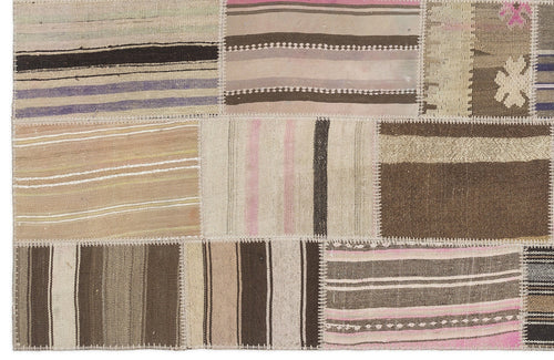 Teselya 1486 Beige Striped Wool Handmade Area Rug 3'11" x 5'11"