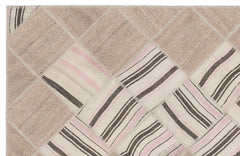 Teselya Beige Striped Wool Handmade Area Rug 4'4" x 7'3"