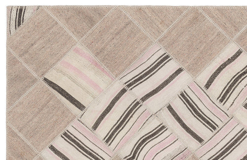 Teselya Beige Striped Wool Handmade Area Rug 4'4" x 7'3"