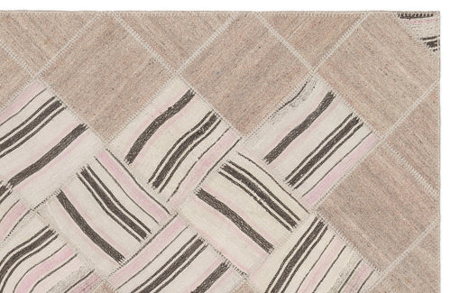 Teselya Beige Striped Wool Handmade Area Rug 4'4" x 7'3"