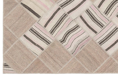 Teselya Beige Striped Wool Handmade Area Rug 4'4" x 7'3"