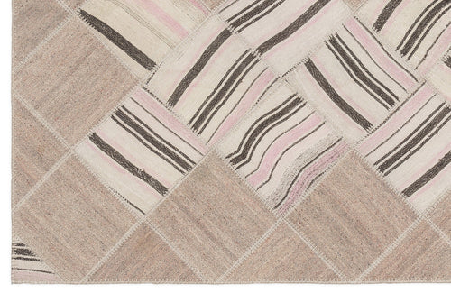 Teselya Beige Striped Wool Handmade Area Rug 4'4" x 7'3"