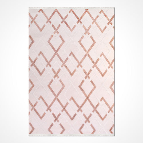 Yara Cream Pink Geometric Bamboo Viscose Machine Made Area Rug