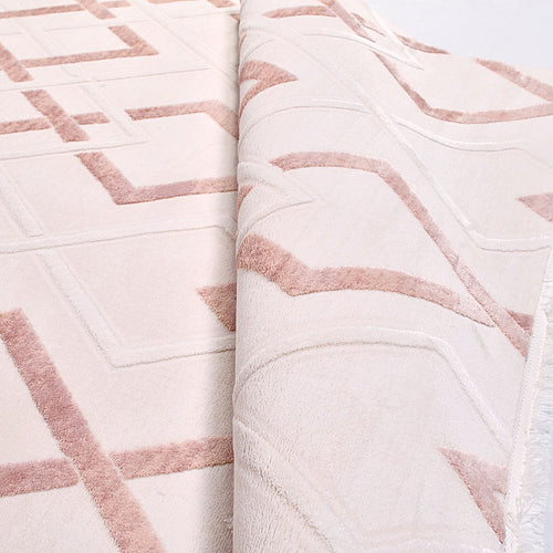Yara Cream Pink Geometric Bamboo Viscose Machine Made Area Rug