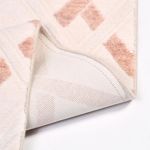 Yara Cream Pink Geometric Bamboo Viscose Machine Made Area Rug
