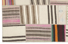 Teselya 1490 Beige Striped Wool Handmade Area Rug 5'3" x 7'7"