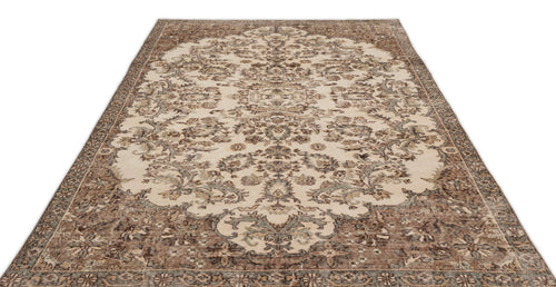 Atina Beige Vintage Wool Handmade Area Rug 6'4" x 9'9"