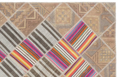 Teselya Beige Striped Wool Handmade Area Rug 4'4" x 7'3"