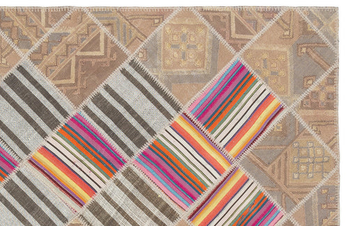 Teselya Beige Striped Wool Handmade Area Rug 4'4" x 7'3"