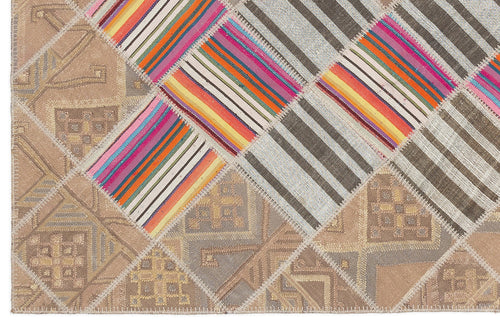 Teselya Beige Striped Wool Handmade Area Rug 4'4" x 7'3"