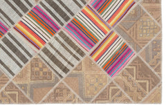 Teselya Beige Striped Wool Handmade Area Rug 4'4" x 7'3"