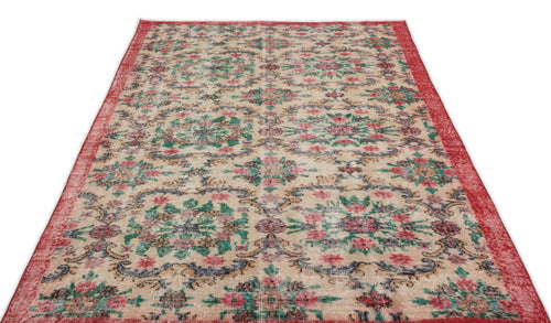 Atina Cream Vintage Wool Handmade Area Rug 5'1" x 8'11"
