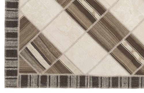 Teselya Beige Striped Wool Handmade Area Rug 6'11" x 9'11"