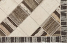 Teselya Beige Striped Wool Handmade Area Rug 6'11" x 9'11"