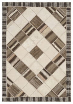 Teselya Beige Striped Wool Handmade Area Rug 6'11" x 9'11"