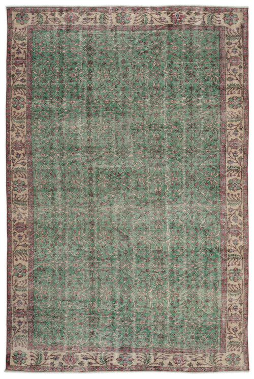 Atina Green Vintage Wool Handmade Area Rug 6'4" x 9'6"