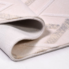 Bamboo Viscose Area Rug – Machine Made Geometric Cream Bamboo Fiber Carpet