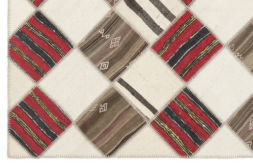 Teselya Beige Striped Wool Handmade Area Rug 5'9" x 7'1"