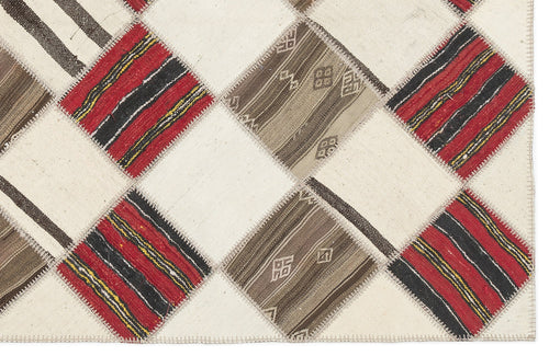 Teselya Beige Striped Wool Handmade Area Rug 5'9" x 7'1"