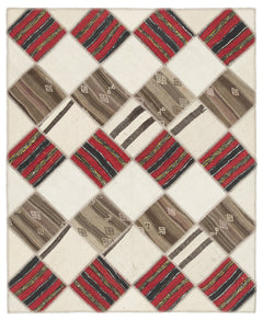 Teselya Beige Striped Wool Handmade Area Rug 5'9" x 7'1"