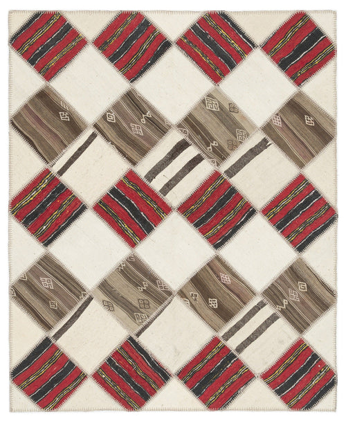 Teselya Beige Striped Wool Handmade Area Rug 5'9" x 7'1"