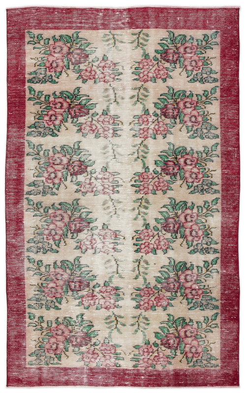 Atina Cream Vintage Wool Handmade Area Rug 4'9" x 7'10"