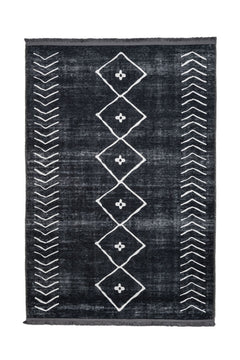 Black Geometric Area Rug - Cotton Chenille Digital Print Carpet for Modern Living Room