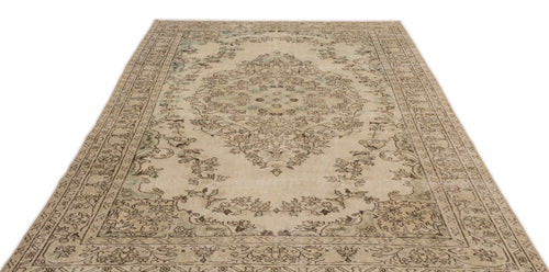Atina Beige Vintage Wool Handmade Area Rug 6'4" x 9'7"